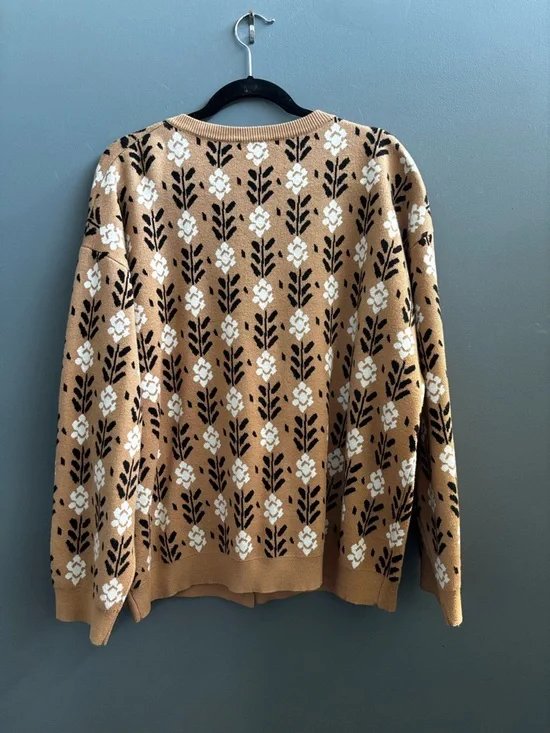 Polagram Floral Knit Cardigan Sweater - Camel/White - Picture 3 of 5
